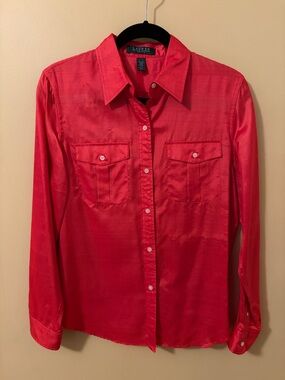 Lauren Ralph Lauren Red Button-Down Silk Shirt